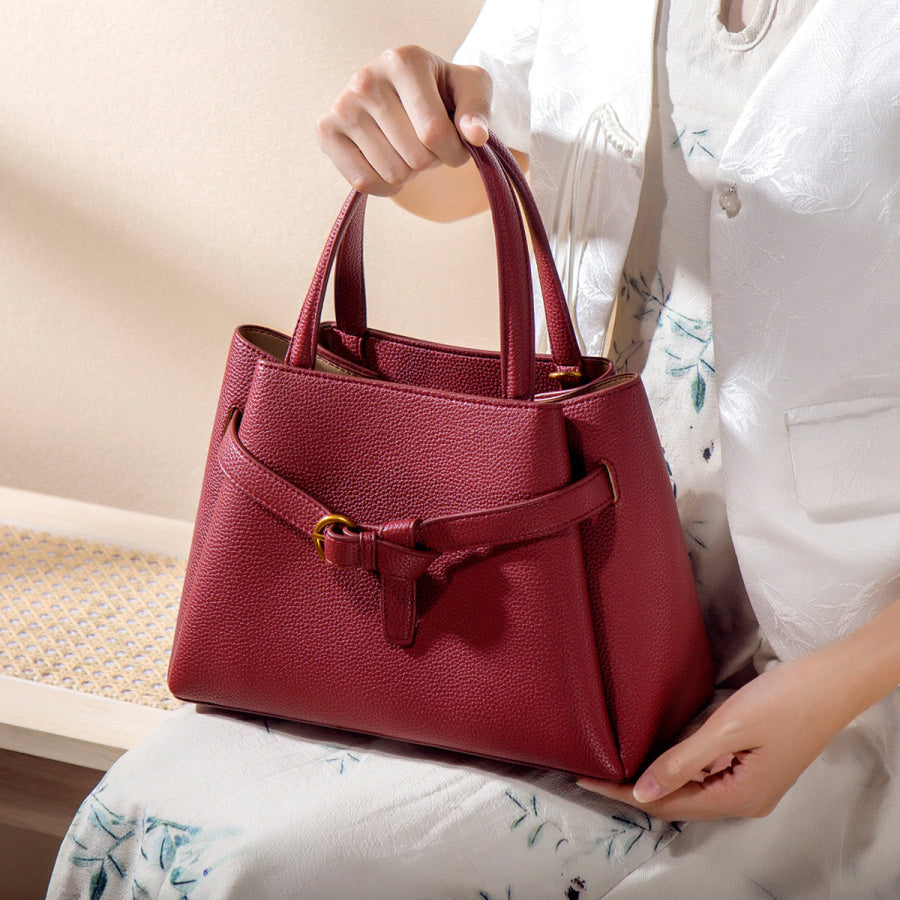 Leather Top Handle Handbag Burgundy / ONESIZE Apparel and Accessories