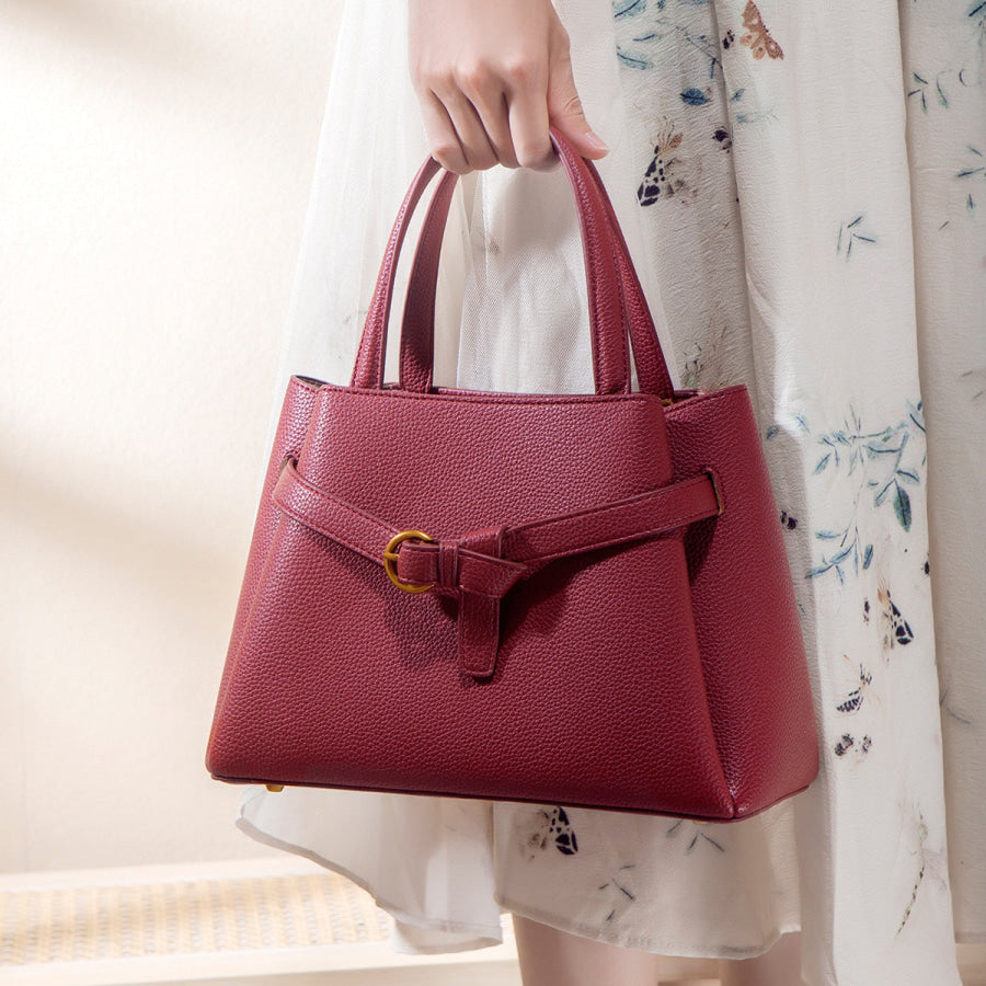 Leather Top Handle Handbag Burgundy / ONESIZE Apparel and Accessories