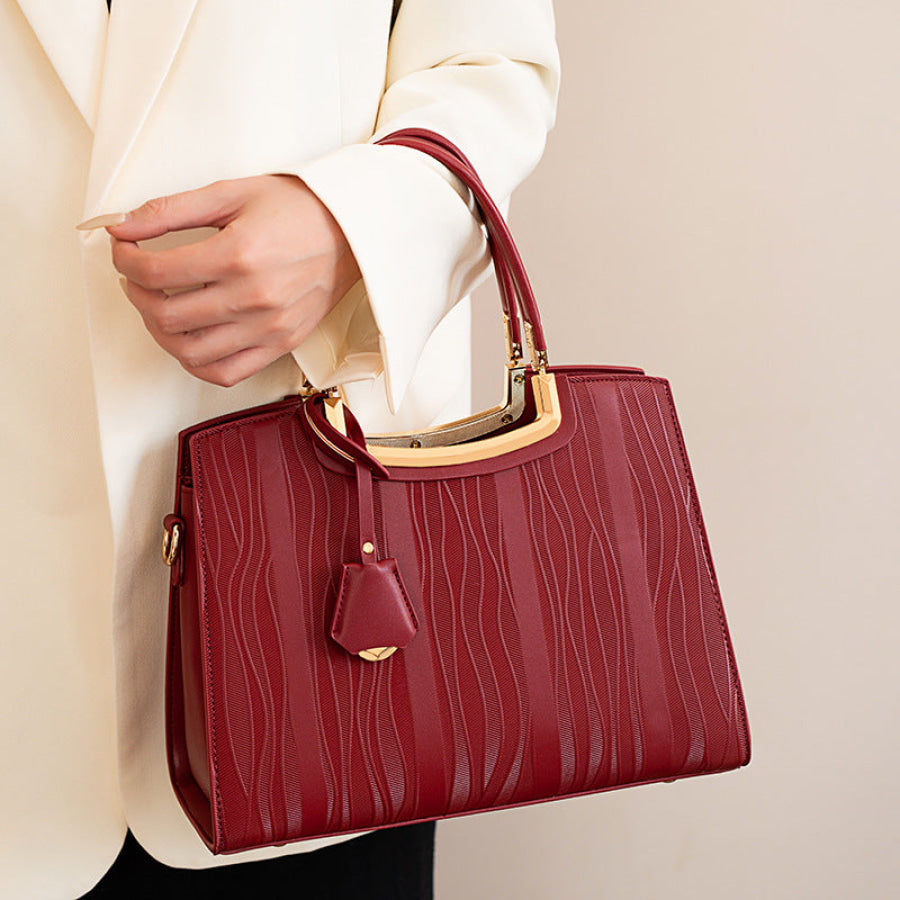 Leather Top Handle Handbag Red / ONESIZE Apparel and Accessories