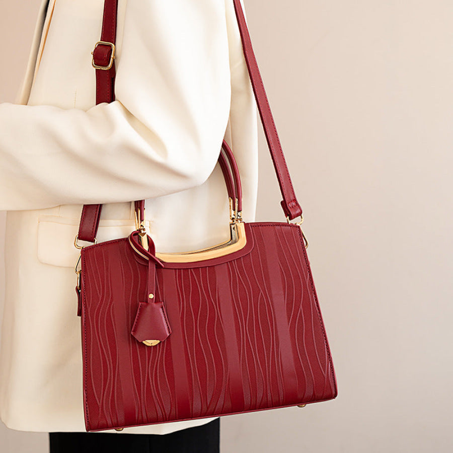 Leather Top Handle Handbag Red / ONESIZE Apparel and Accessories