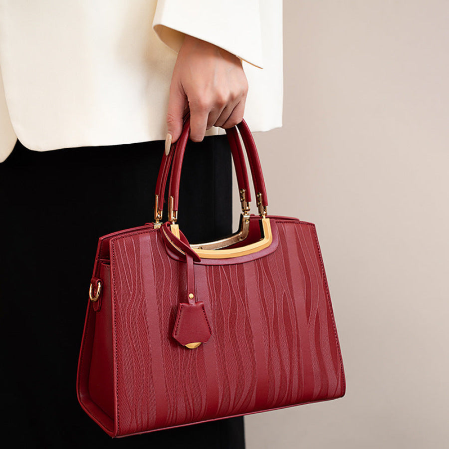 Leather Top Handle Handbag Red / ONESIZE Apparel and Accessories