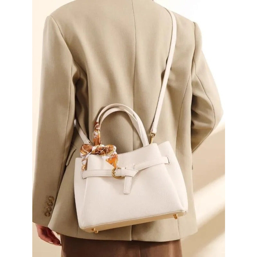 Leather Top Handle Handbag White / One Size Apparel and Accessories