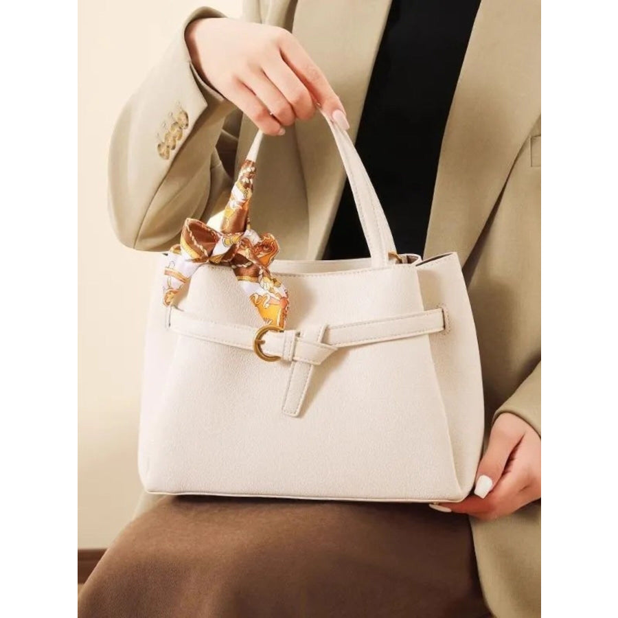 Leather Top Handle Handbag White / One Size Apparel and Accessories