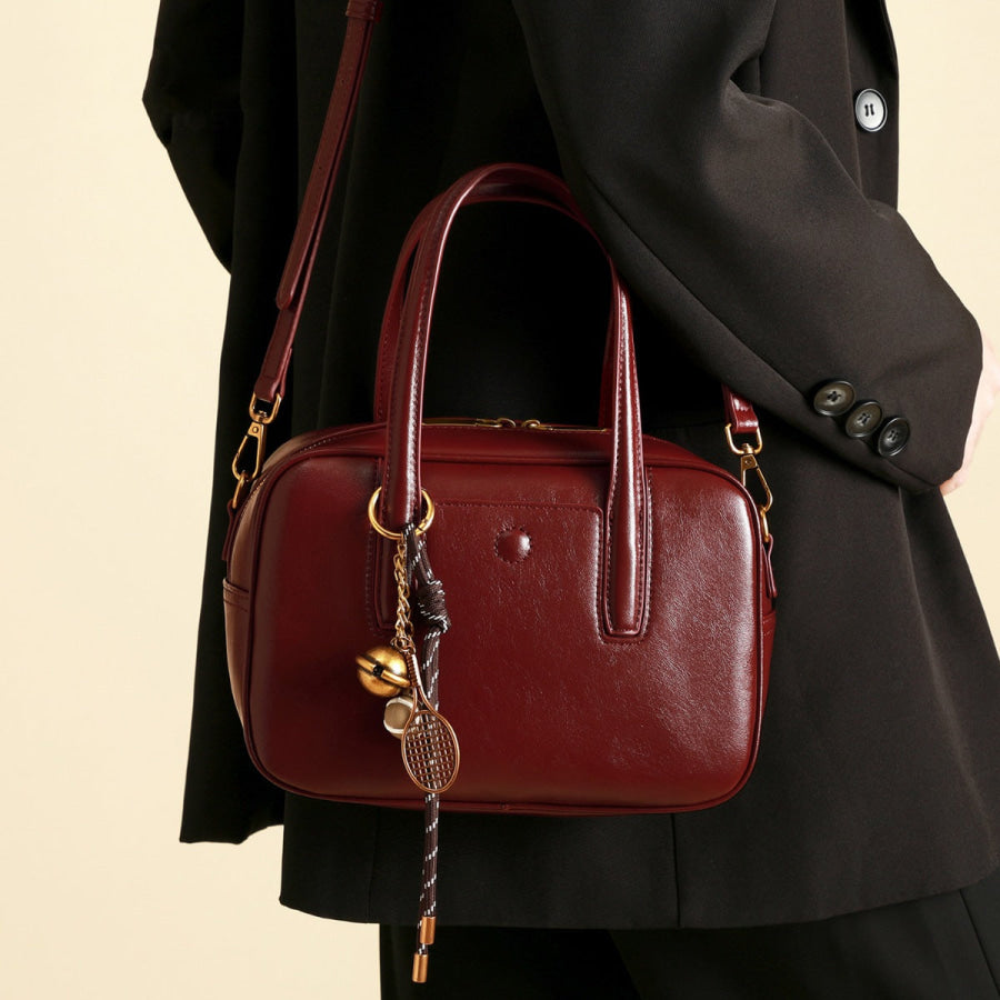 Leather Top Handle Handbag Wine Red / ONESIZE Apparel and Accessories