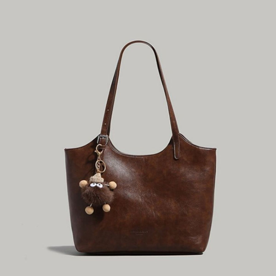 Leather Tote Bag with Charm Chocolate / ONESIZE Apparel and Accessories