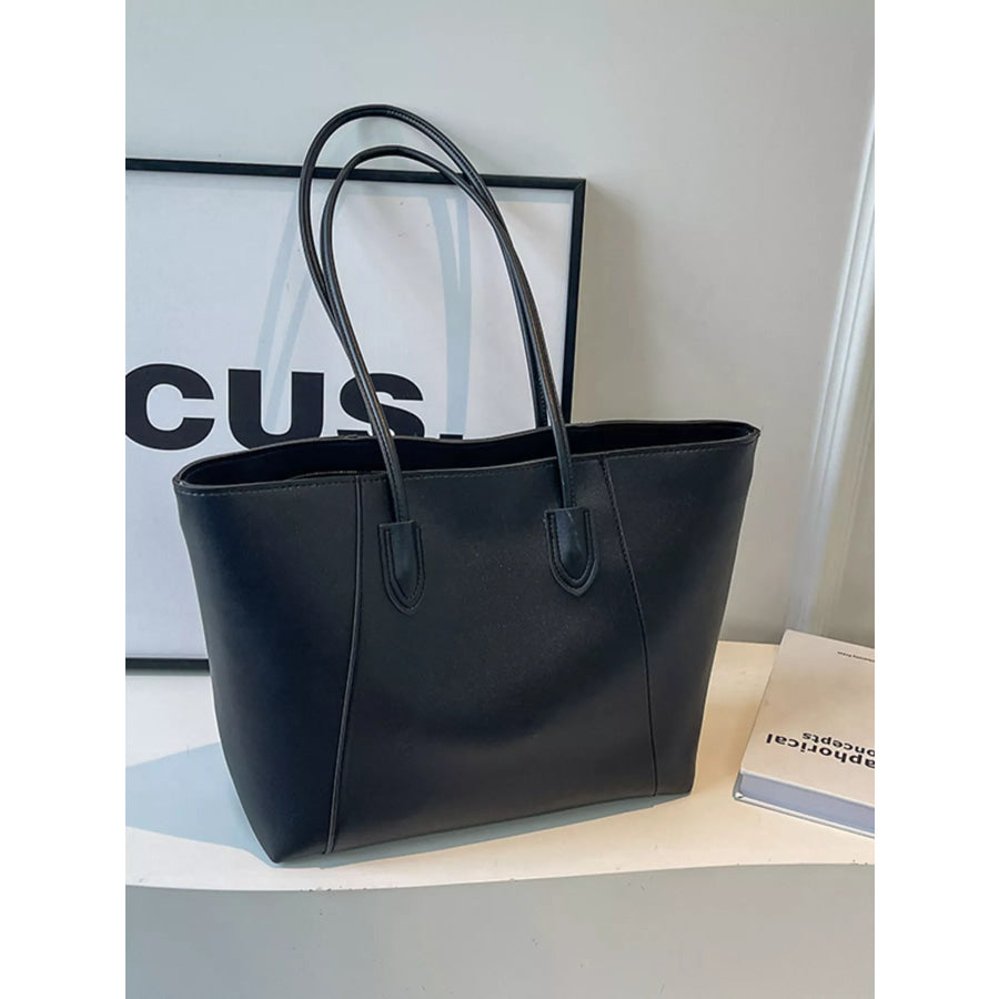 Leather Tote Shoulder Bag Black / One Size Apparel and Accessories