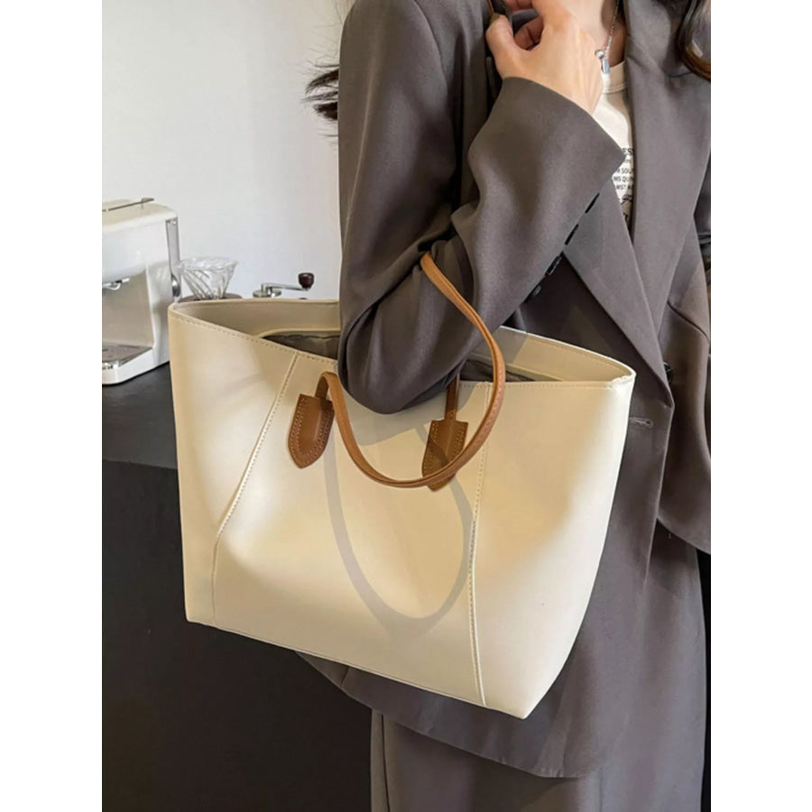 Leather Tote Shoulder Bag White / One Size Apparel and Accessories