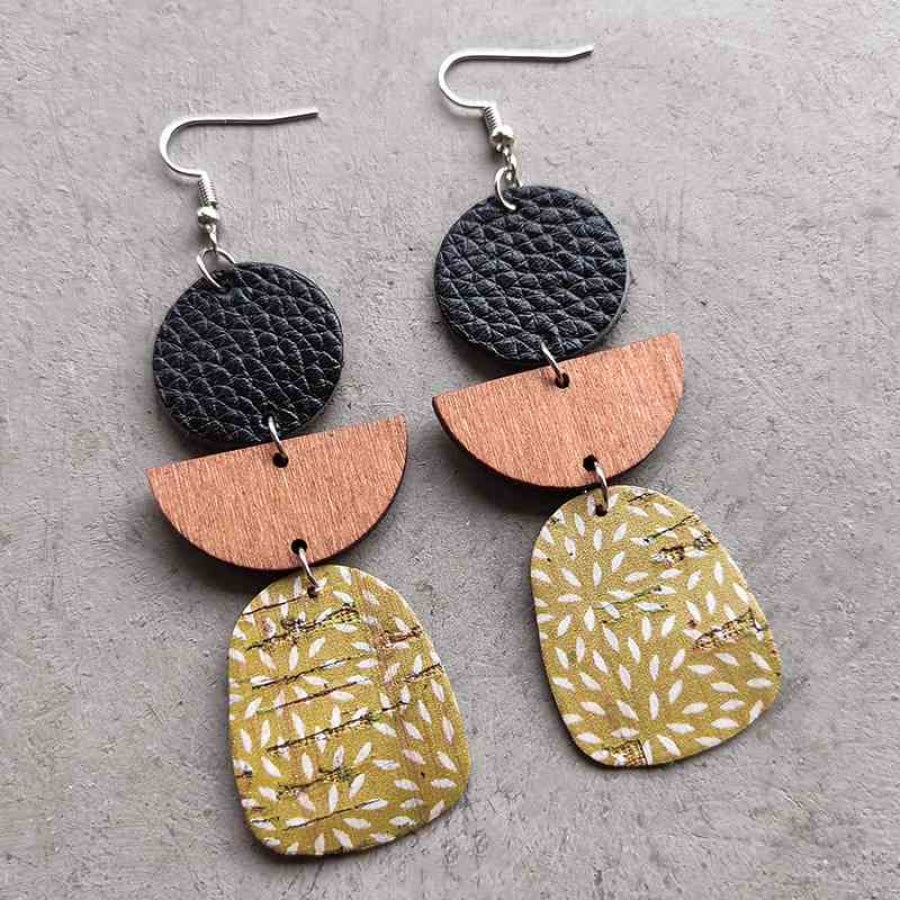 Leather &amp; Wood Drop Earrings Chartreuse / One Size