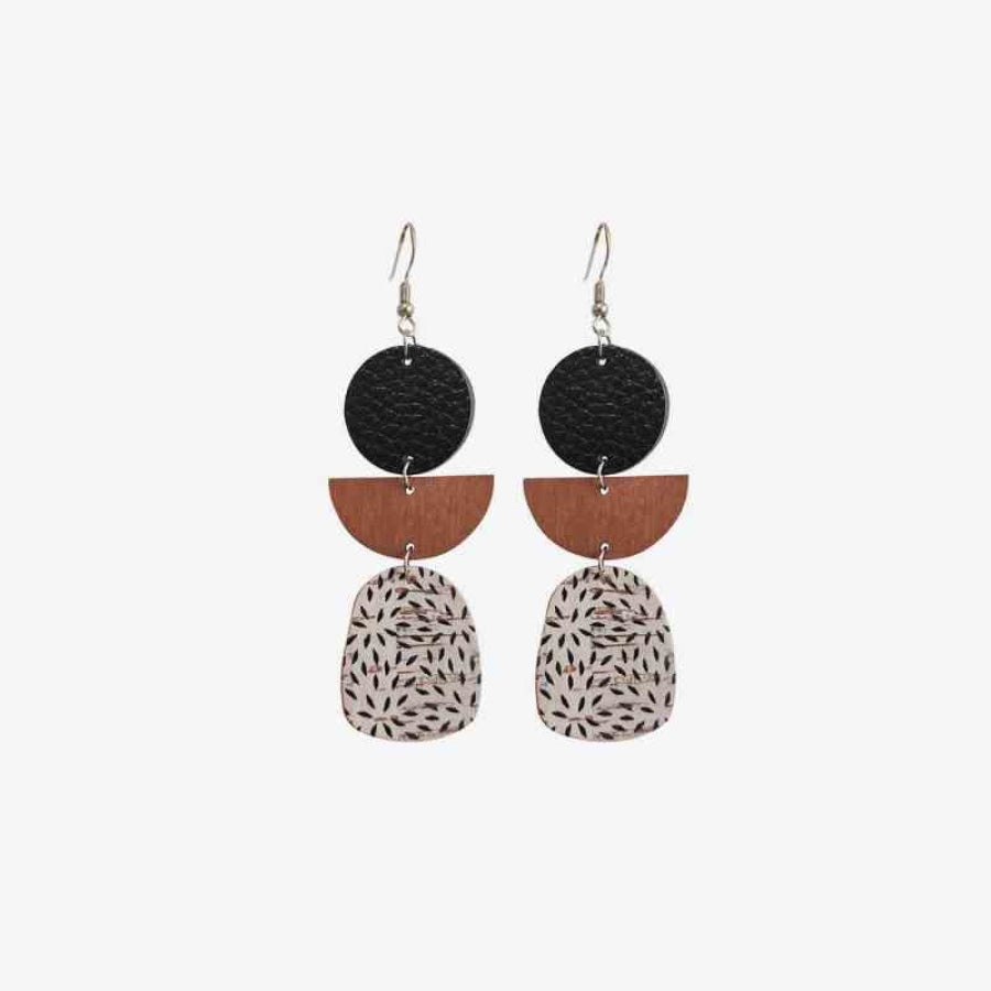 Leather &amp; Wood Drop Earrings