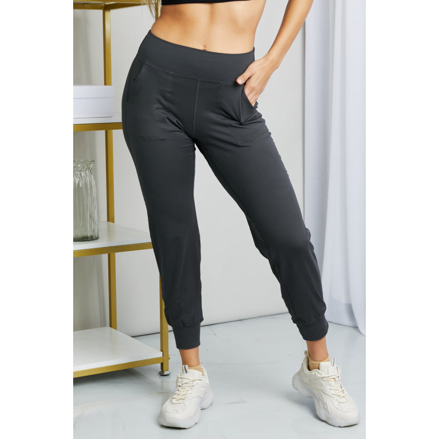 Leggings Depot Full Size Wide Waistband Cropped Joggers Charcoal / S Apparel and Accessories