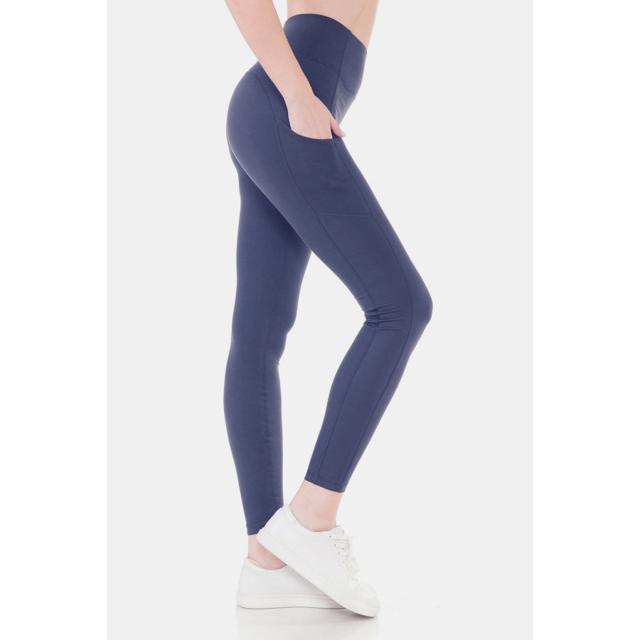 Leggings Depot High Waist Wide Waistband Leggings Ink Blue / S Apparel and Accessories