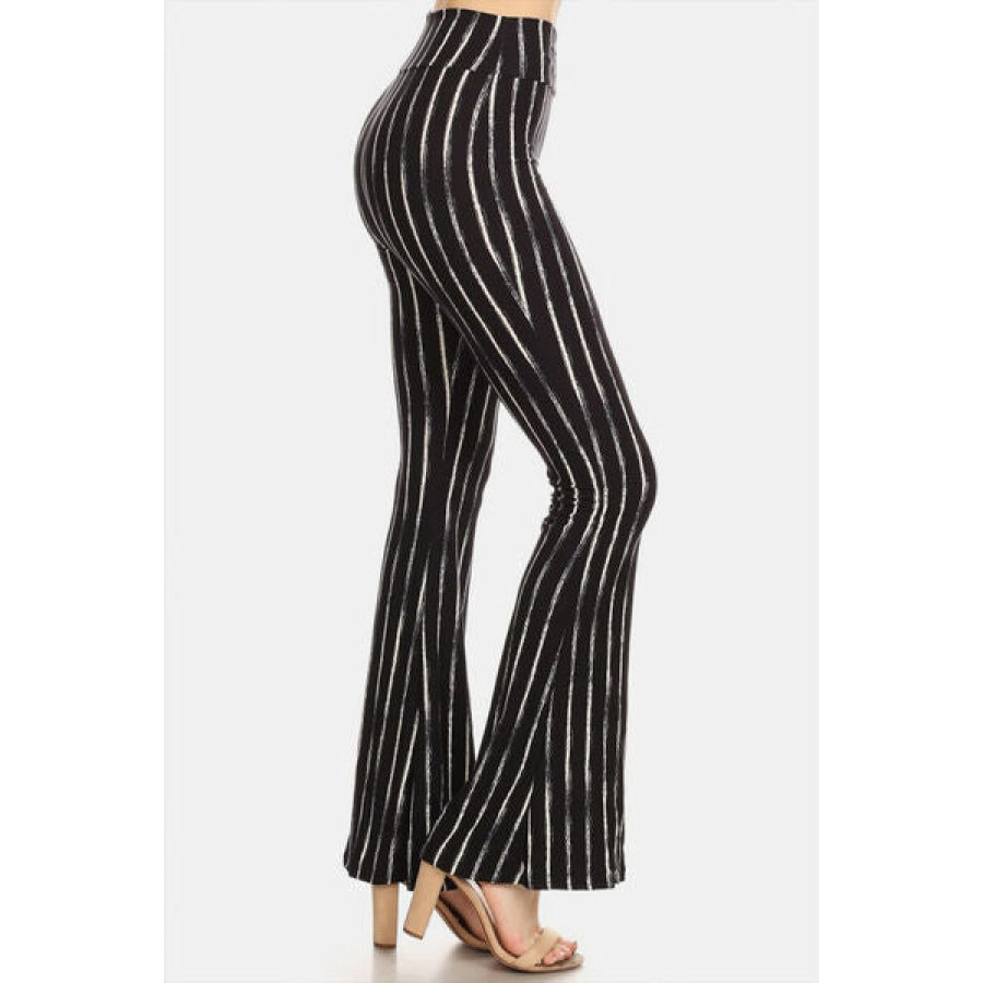 Leggings Depot Striped High Waist Flare Pants Apparel and Accessories