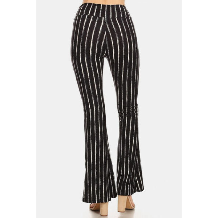 Leggings Depot Striped High Waist Flare Pants Apparel and Accessories