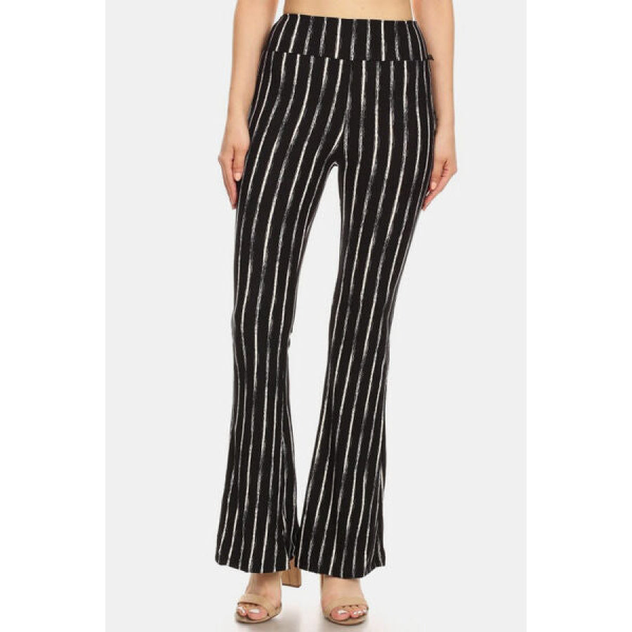 Leggings Depot Striped High Waist Flare Pants Stripe / S Apparel and Accessories