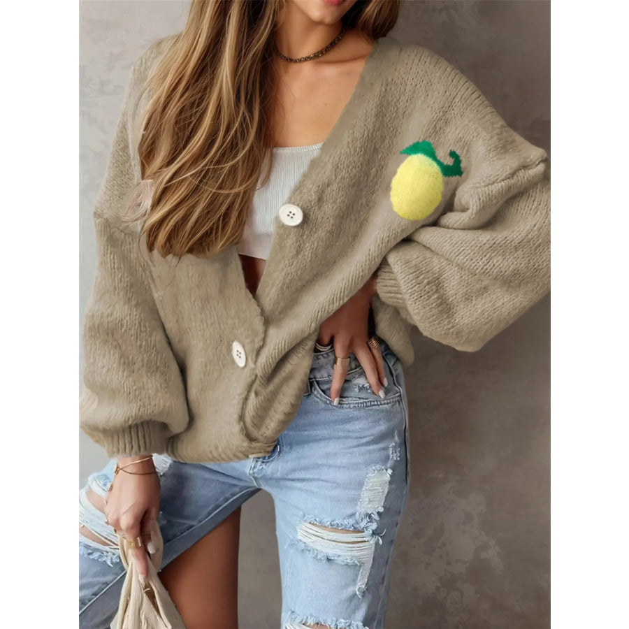 Lemon Button Up Cardigan Khaki / S Apparel and Accessories