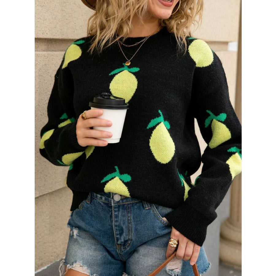 Lemon Crew Neck Round Neck Sweater Apparel and Accessories