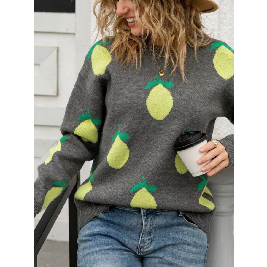 Lemon Crew Neck Round Neck Sweater Apparel and Accessories
