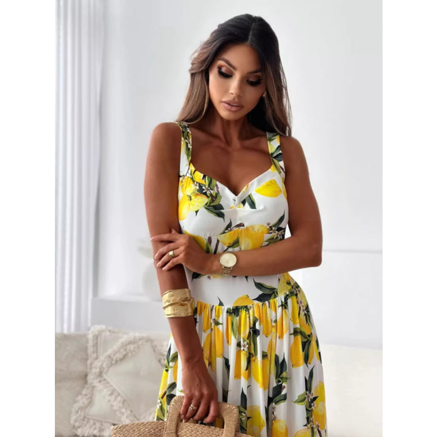Lemon Print Spaghetti Straps Maxi Dress Apparel and Accessories