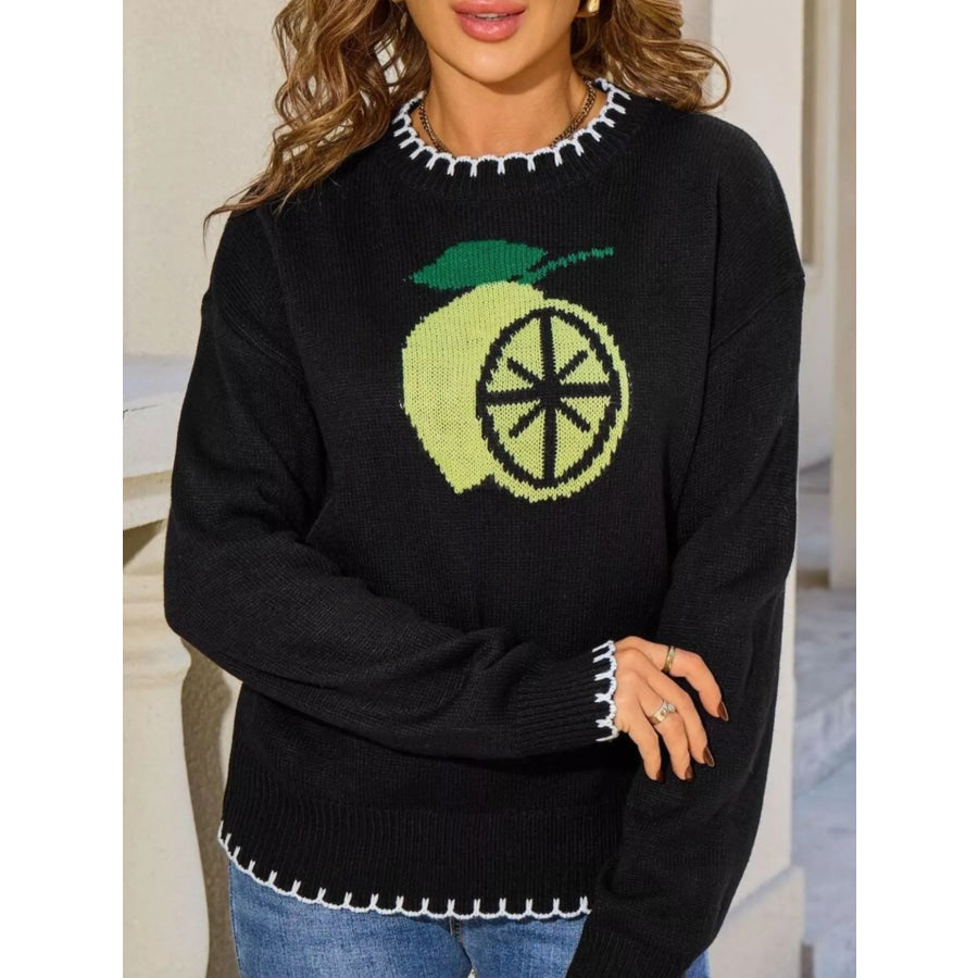 Lemon Round Neck Sweater Apparel and Accessories