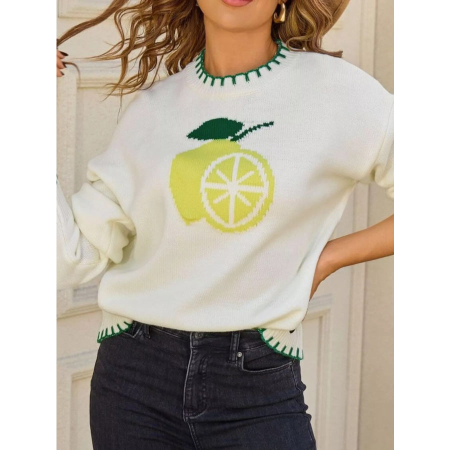 Lemon Round Neck Sweater Apparel and Accessories