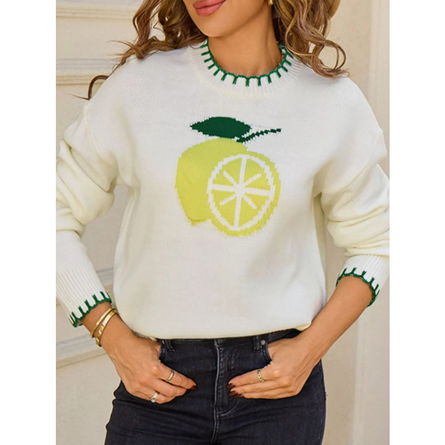 Lemon Round Neck Sweater White / S Apparel and Accessories