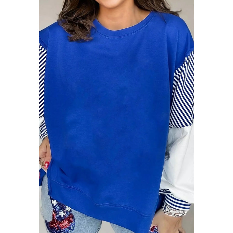 Leopard and Striped Patchwork Sleeves Sweatshirt Apparel and Accessories
