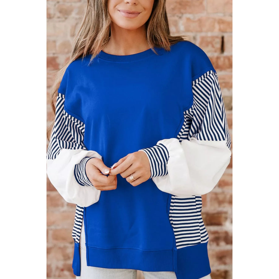 Leopard and Striped Patchwork Sleeves Sweatshirt Apparel and Accessories