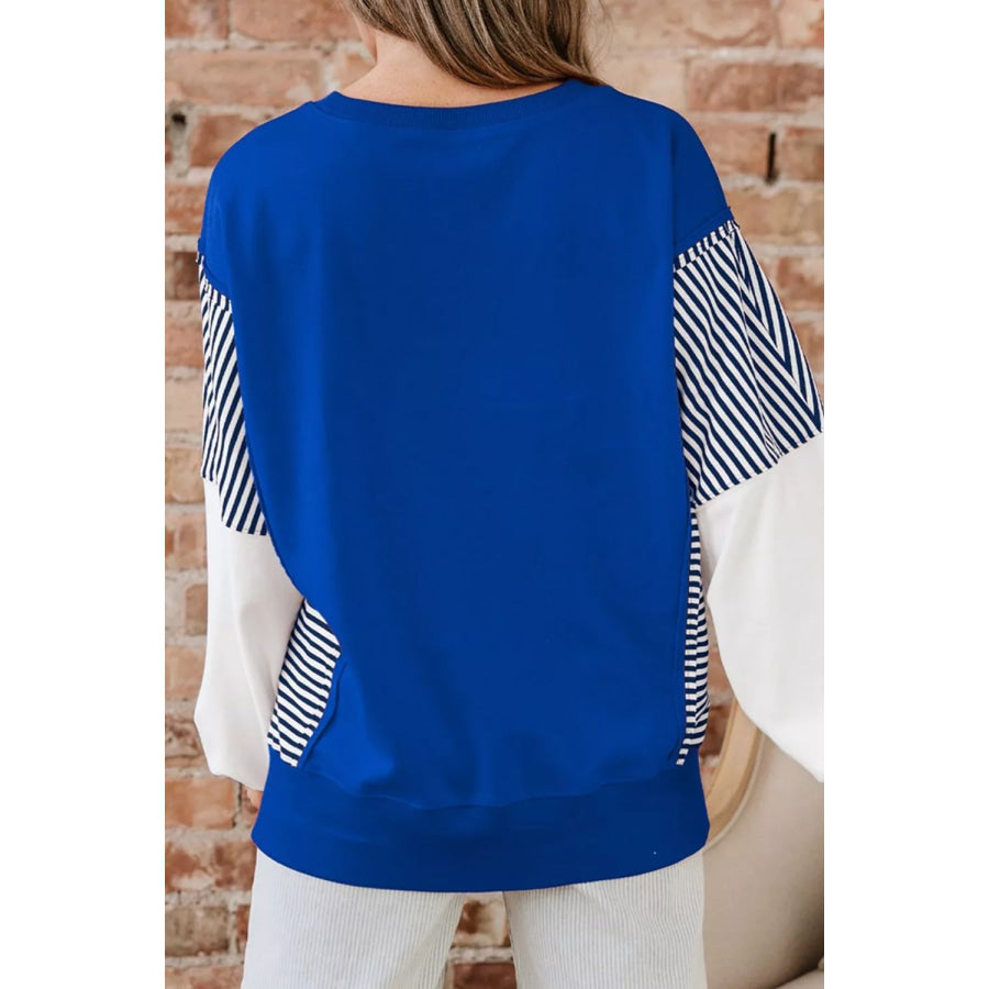 Leopard and Striped Patchwork Sleeves Sweatshirt Apparel and Accessories