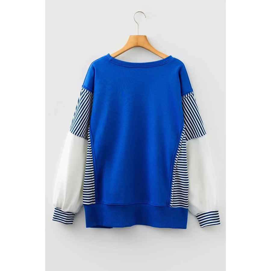 Leopard and Striped Patchwork Sleeves Sweatshirt Apparel and Accessories