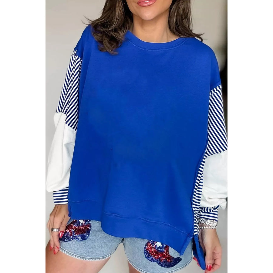 Leopard and Striped Patchwork Sleeves Sweatshirt Apparel and Accessories