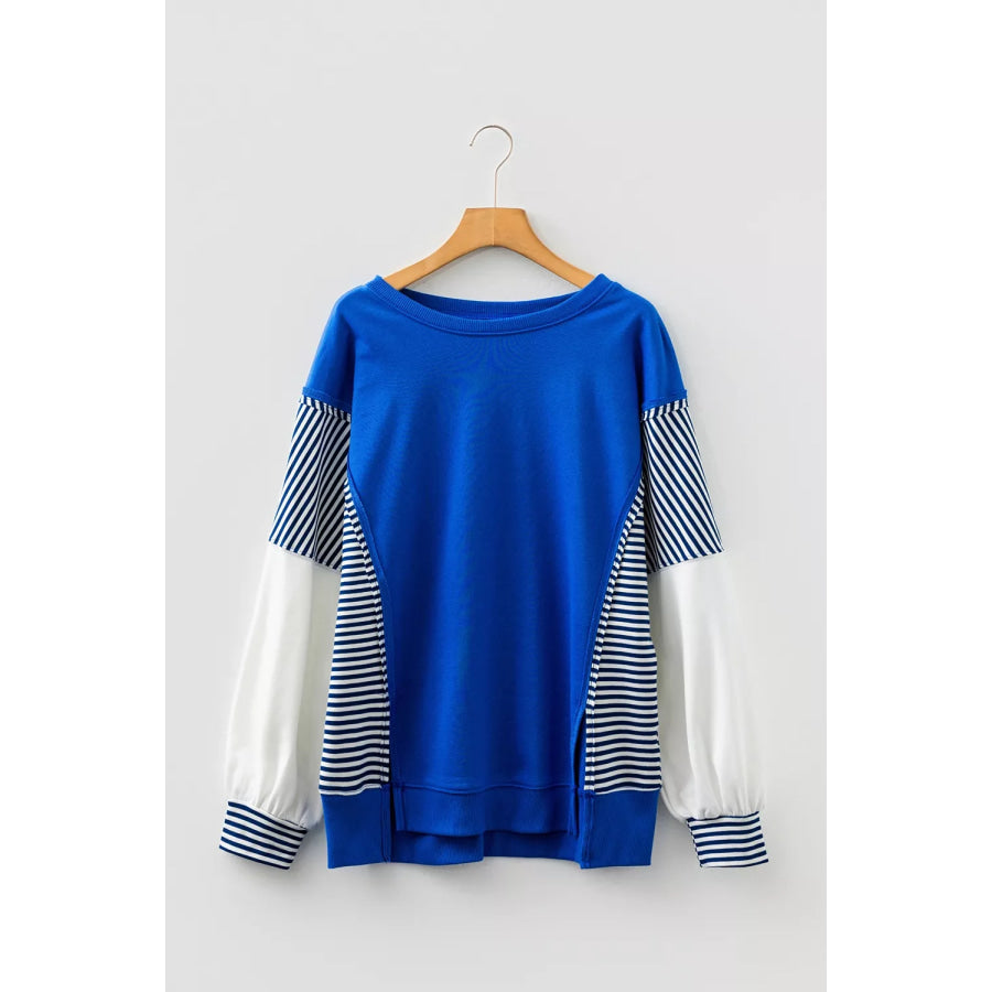 Leopard and Striped Patchwork Sleeves Sweatshirt Apparel and Accessories