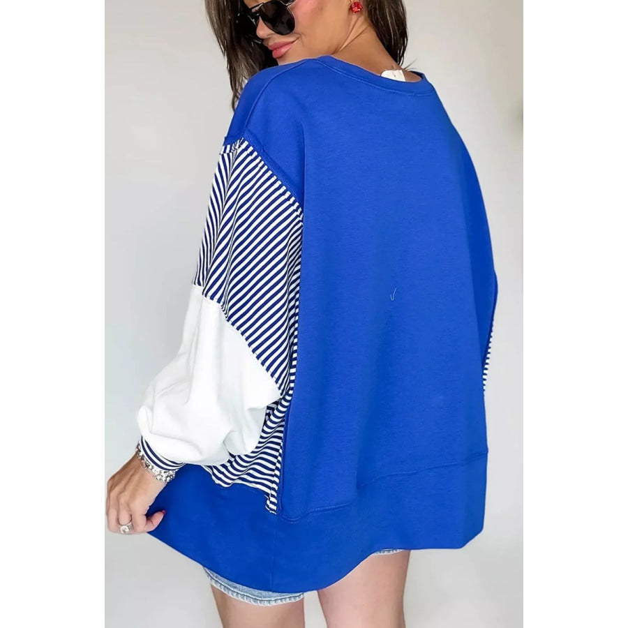 Leopard and Striped Patchwork Sleeves Sweatshirt Apparel and Accessories