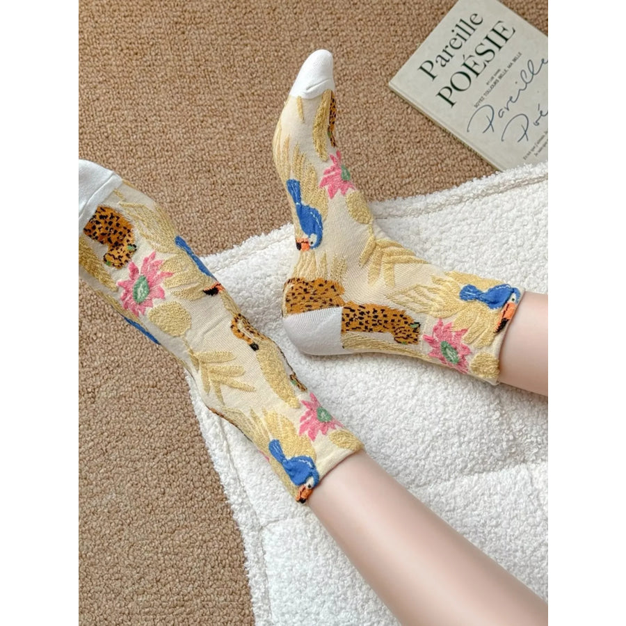 Leopard and Toucan Pattern Cotton Knit Socks Apparel and Accessories
