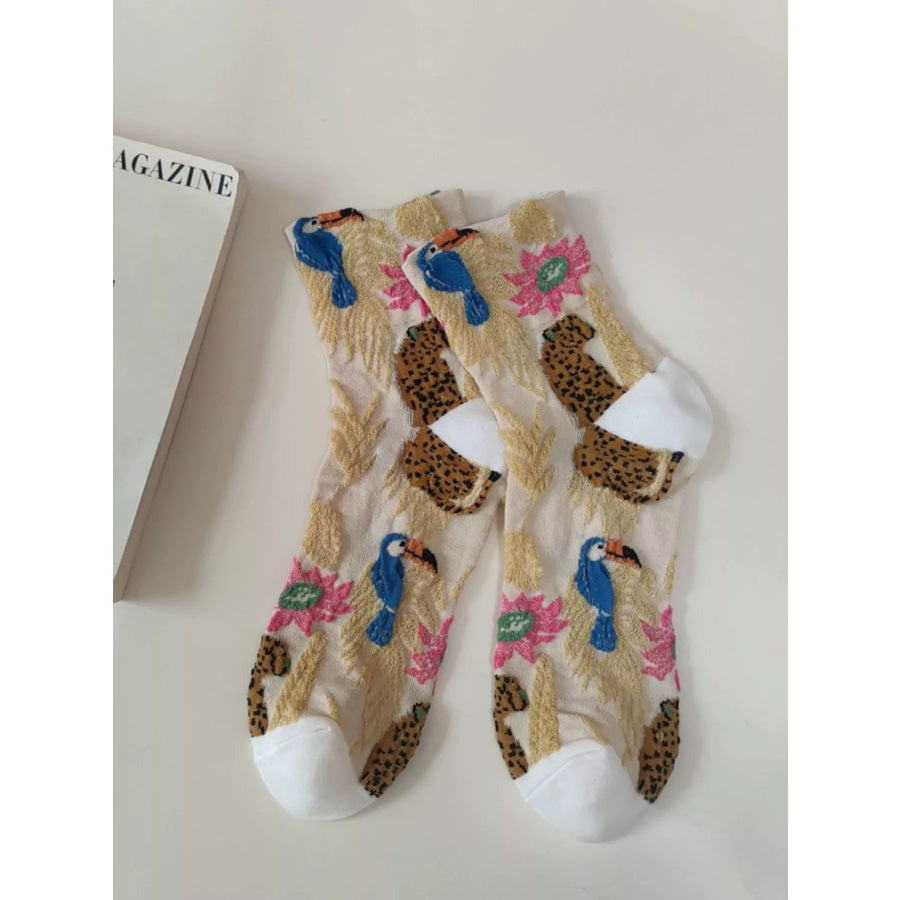 Leopard and Toucan Pattern Cotton Knit Socks Apparel and Accessories