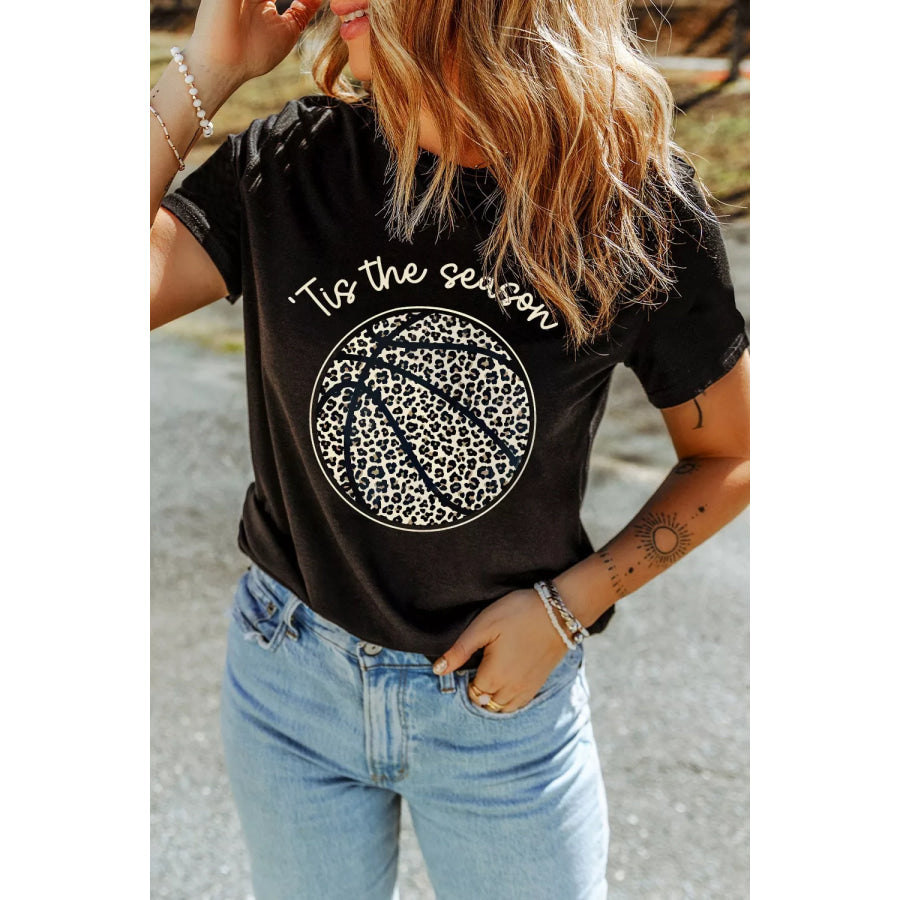 Leopard Basketball Graphic Crew Neck Tee Black / S Apparel and Accessories