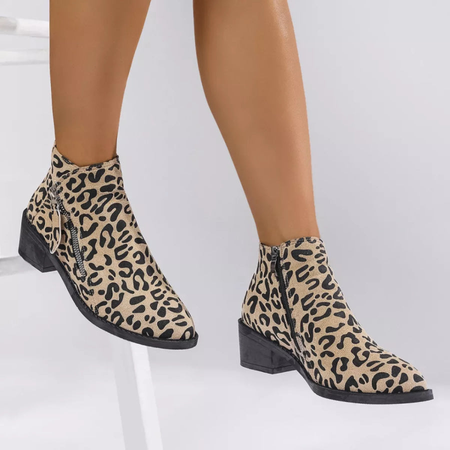 Leopard Block Heel Ankle Boots Apparel and Accessories