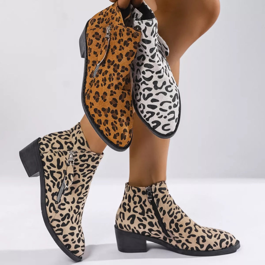 Leopard Block Heel Ankle Boots Apparel and Accessories