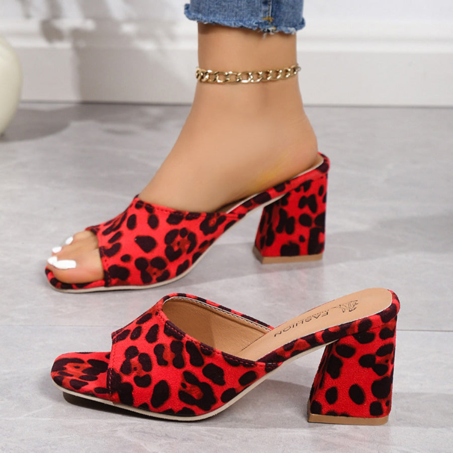 Leopard Block Heel Suede Sandals Deep Red / 35(US4) Apparel and Accessories