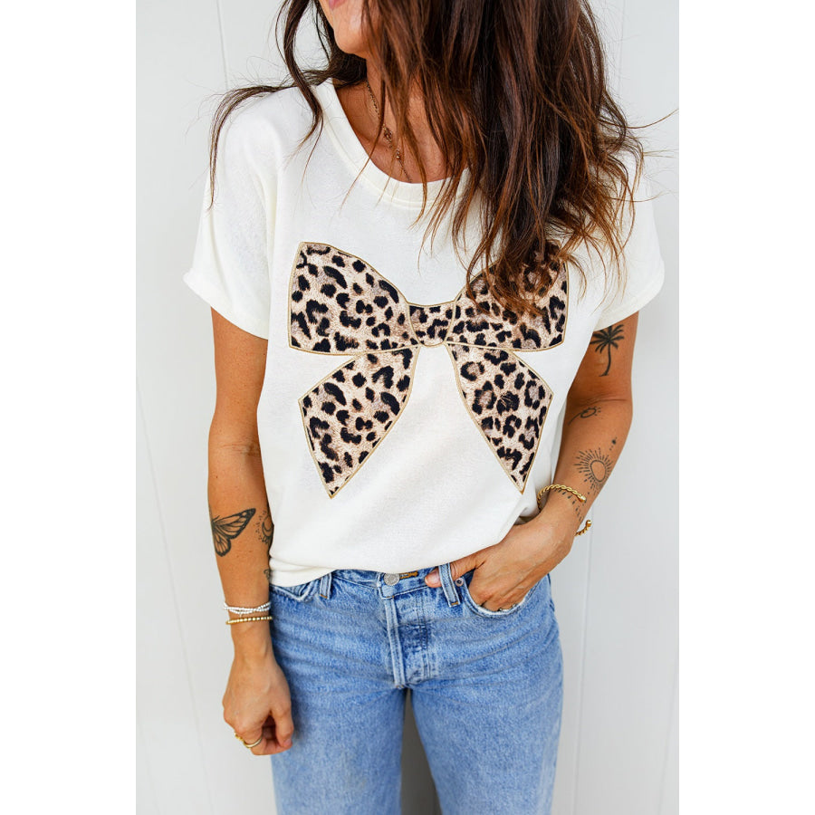 Leopard Bow Graphic Relaxed Fit T-Shirt White / S Apparel and Accessories