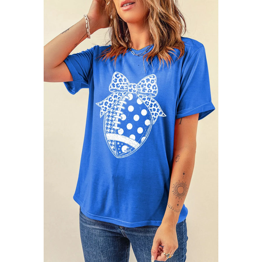 Leopard Bow Polka Dot Football Graphic Game Day T Shirt Apparel and Accessories