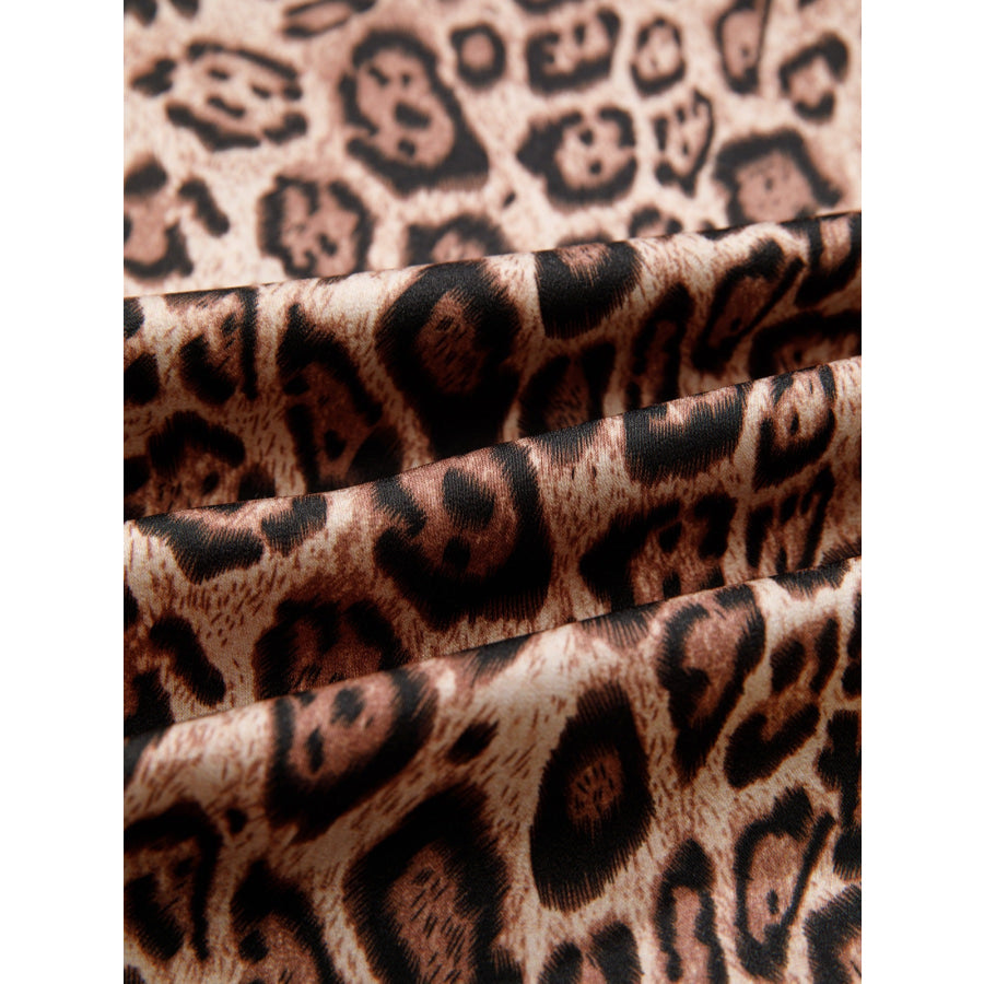 Leopard Bow Tie Puff Sleeve Blouse Apparel and Accessories