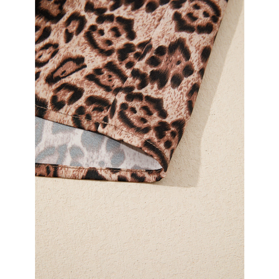 Leopard Bow Tie Puff Sleeve Blouse Apparel and Accessories