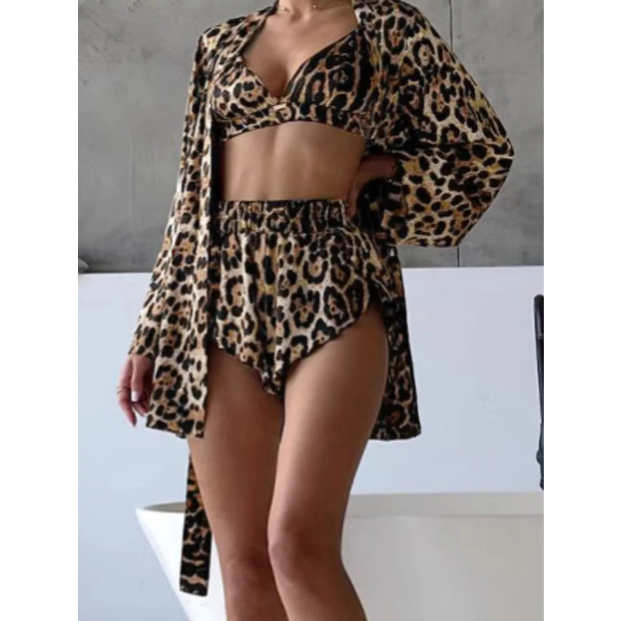 Leopard Bra & Cardigan and Shorts Set Apparel and Accessories