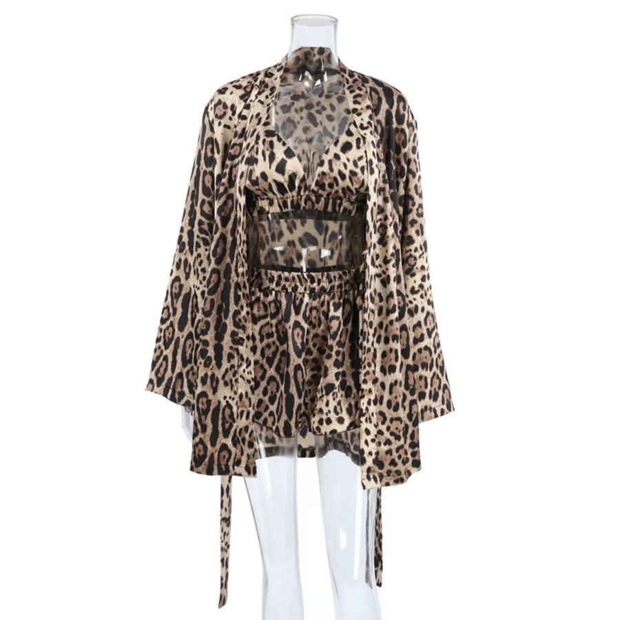 Leopard Bra & Cardigan and Shorts Set Apparel and Accessories