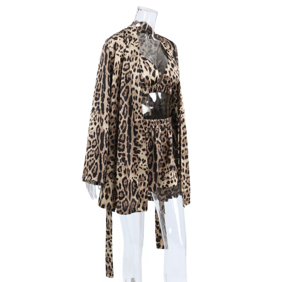 Leopard Bra & Cardigan and Shorts Set Apparel and Accessories