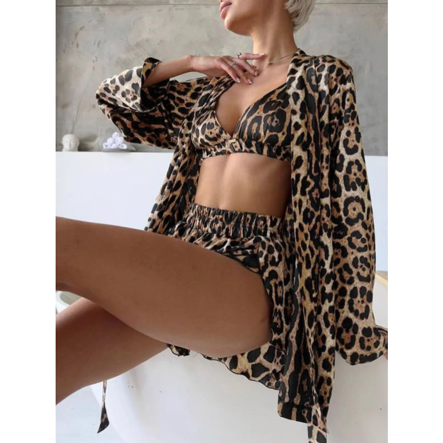 Leopard Bra & Cardigan and Shorts Set Leopard / S Apparel and Accessories