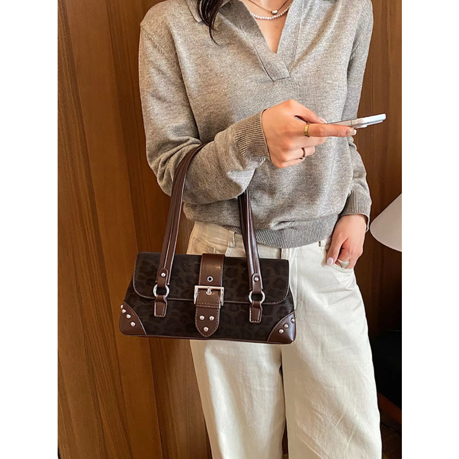 Leopard Buckle Detail Shoulder Bag Apparel and Accessories