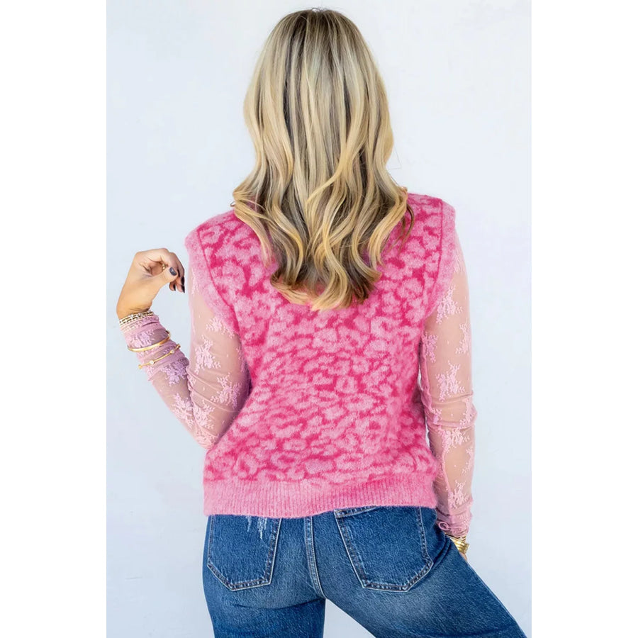 Leopard Button-Down Fuzzy Sweater Vest Apparel and Accessories