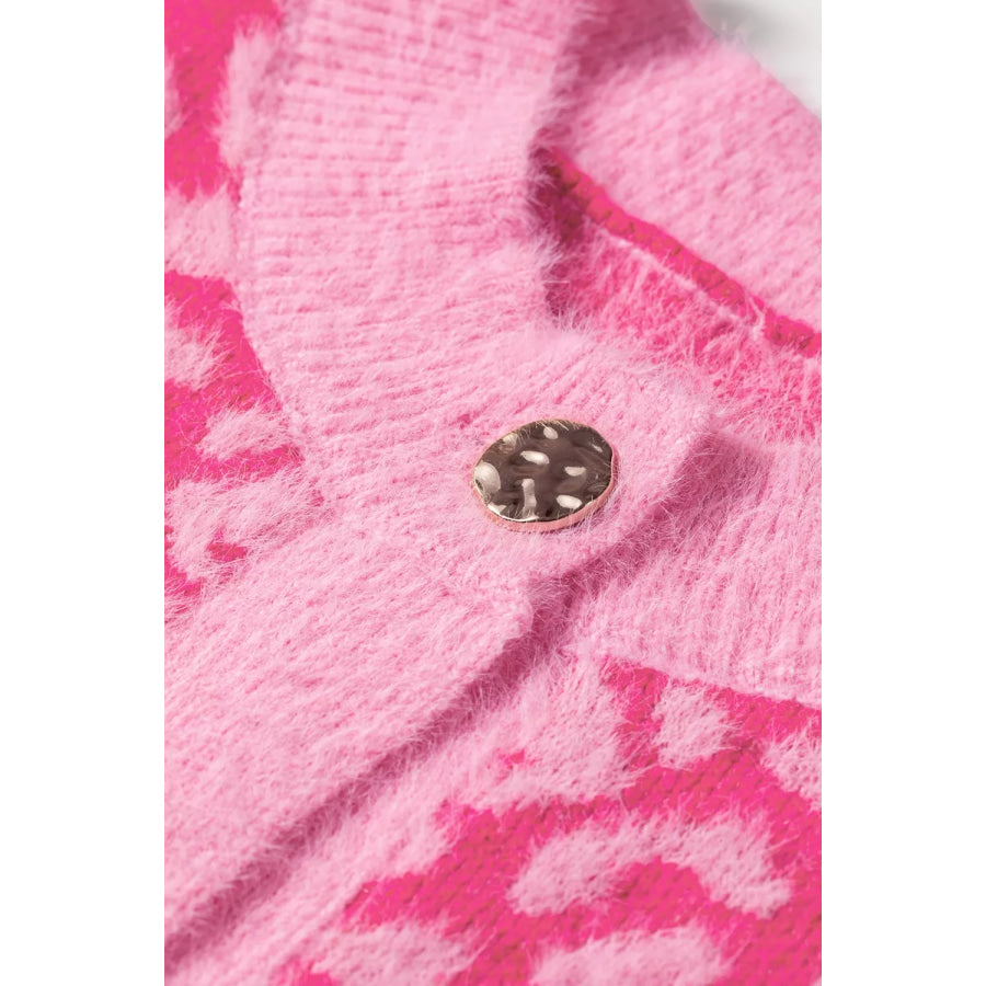 Leopard Button-Down Fuzzy Sweater Vest Apparel and Accessories