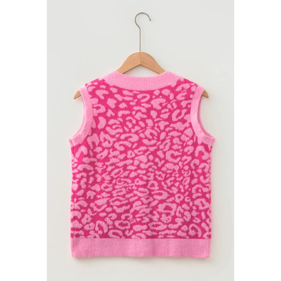 Leopard Button-Down Fuzzy Sweater Vest Apparel and Accessories